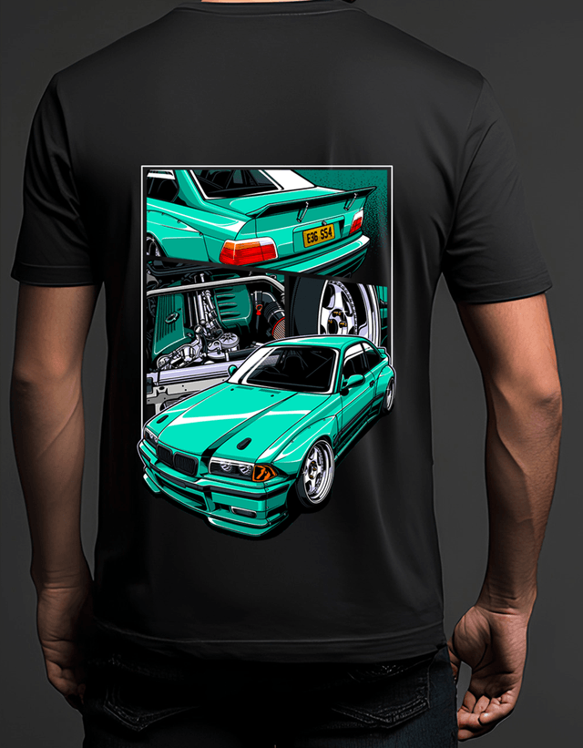 Premium Black Tee | BMW E36 - Mint Green
