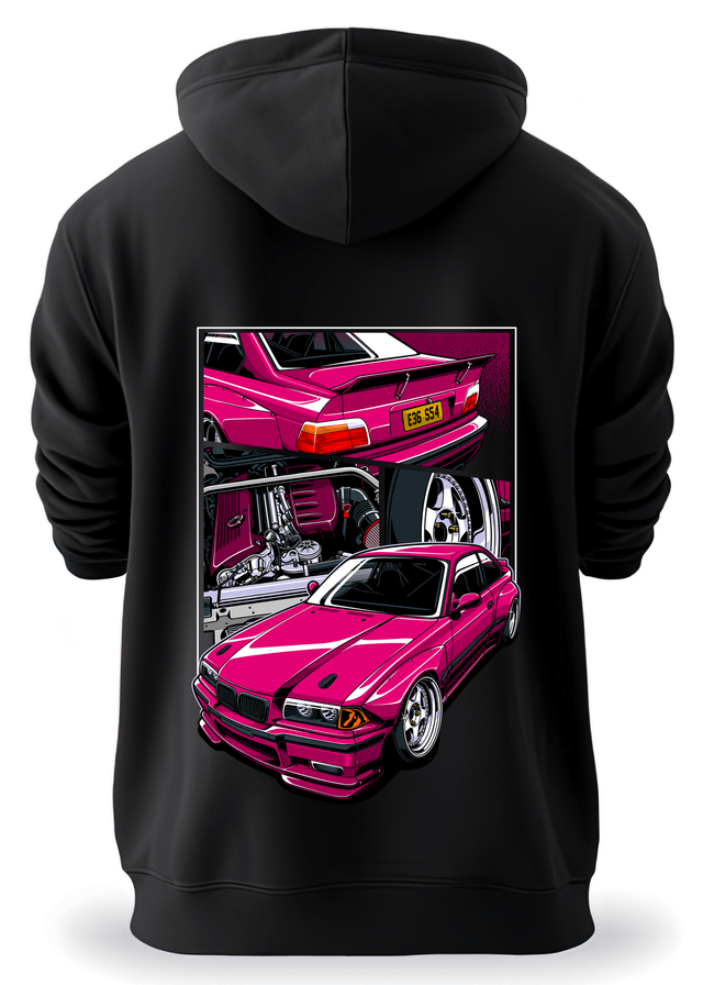 Premium Black Hoodie | BMW E36 - Pink