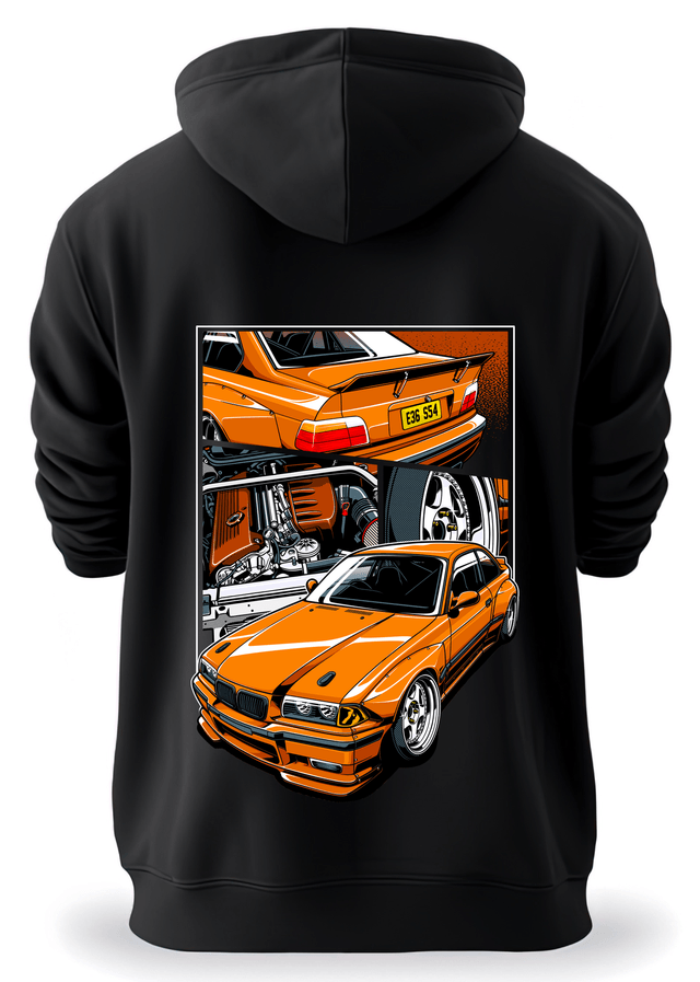 Premium Black Hoodie | BMW E36 - Orange