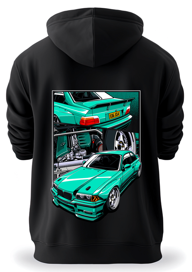 Premium Black Hoodie | BMW E36 - Mint Green