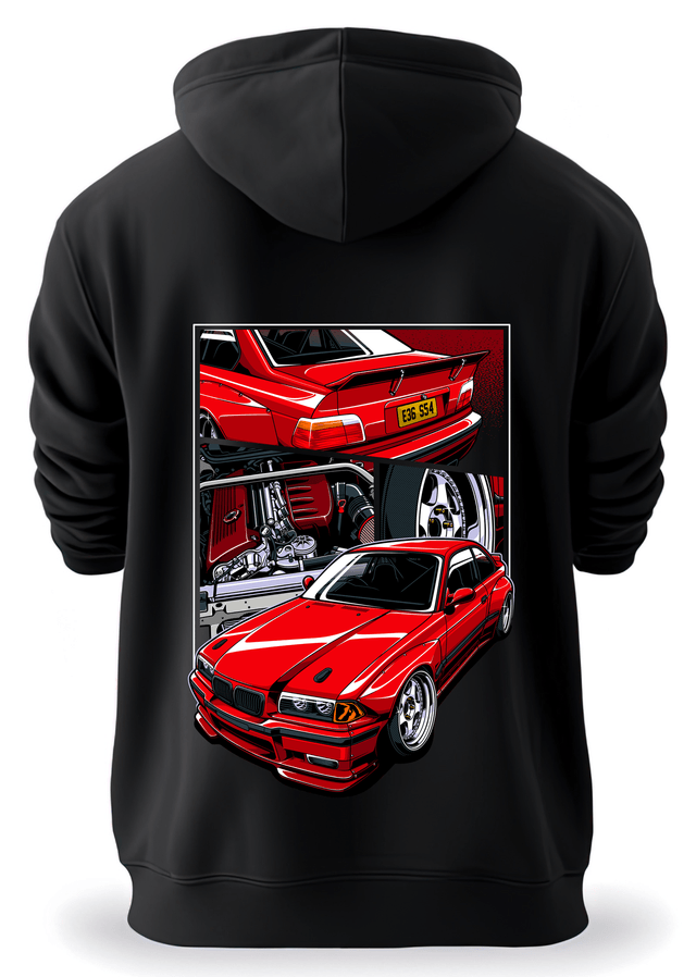 Premium Black Hoodie | BMW E36 - Red